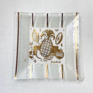 🍍✨ Vintage MCM Georges Briard Gold Stripe Tropical Pineapple Catchall Plate